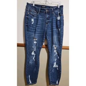 Judy Blue Jeans 14W Distressed Skinny Fit Blue Stretch JB88177